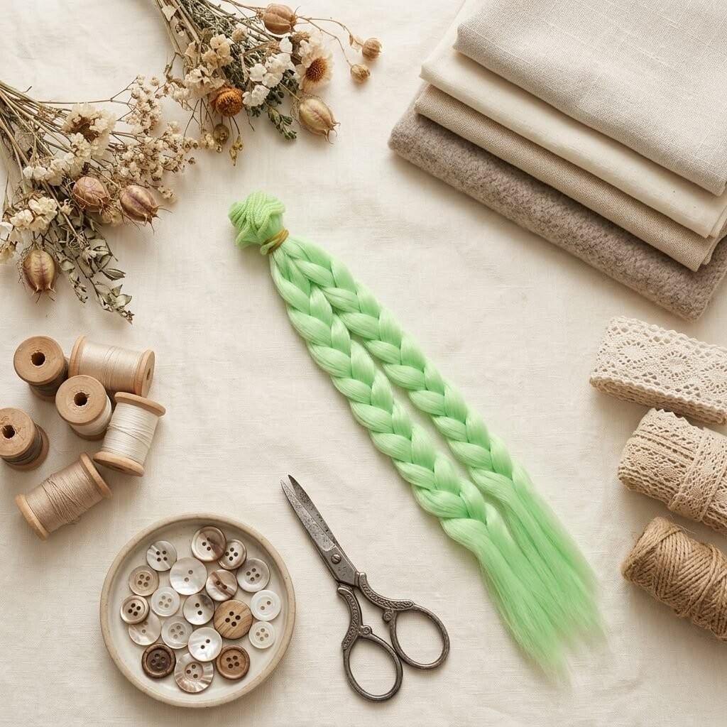 Cabelo para Bonecas Trança 25cm - Verde Alface
