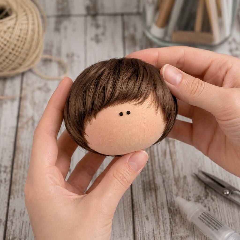 Cabelo curto para Bonecas 5cm - Castanho Escuro