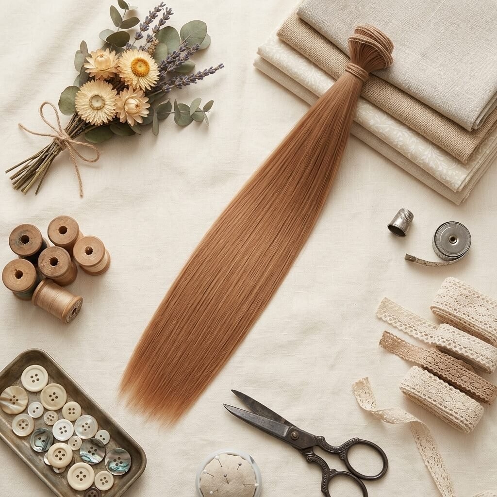 Cabelo para Bonecas liso 25cm - Castanho Claro
