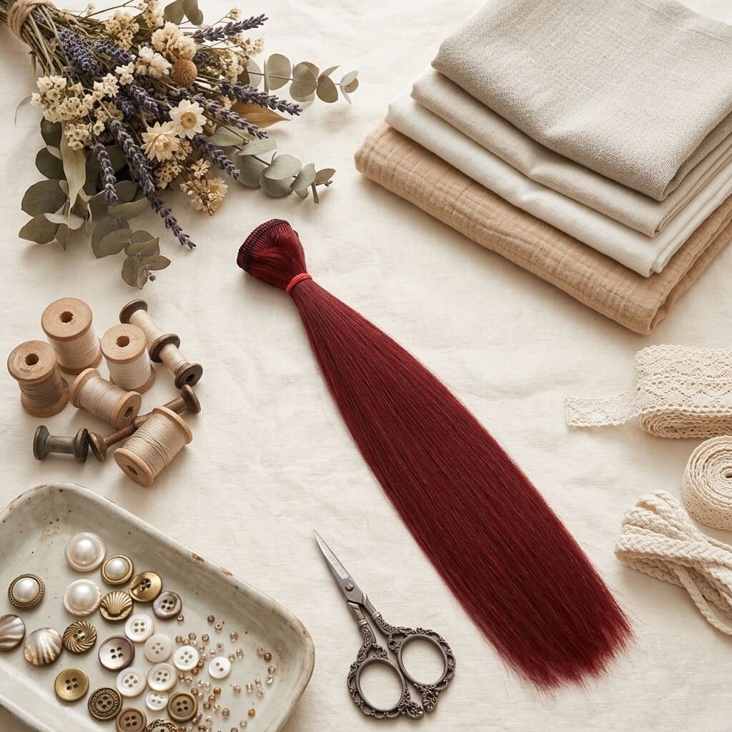 Cabelo para Bonecas liso 25cm - Bordeaux