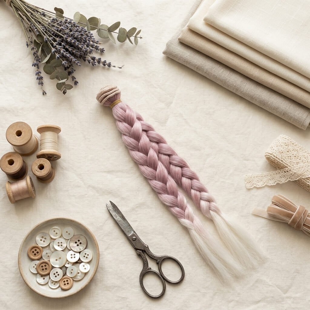 Cabelo para Bonecas Trança 25cm - Rosa Velho e Branco