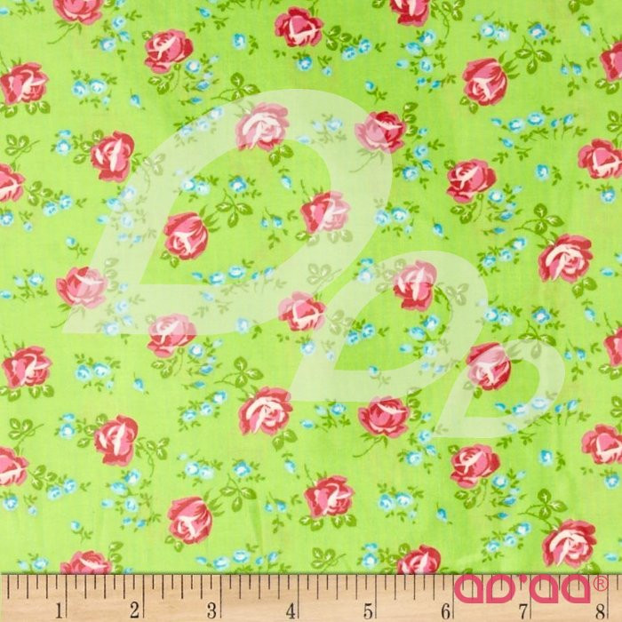 Sugar Hill Laminated Cotton Scattered Roses Green