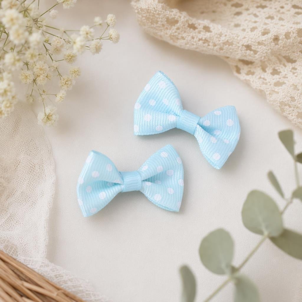 Laço Azul Claro Pintas Branco 3,5cm