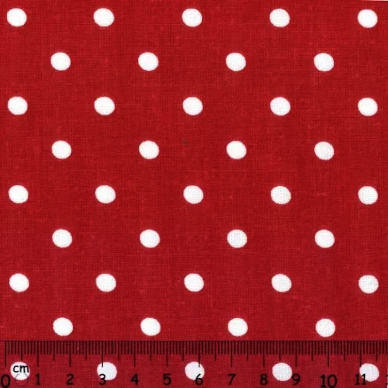 Tecido de Algodão com Pintas Brancas e Fundo Vermelho