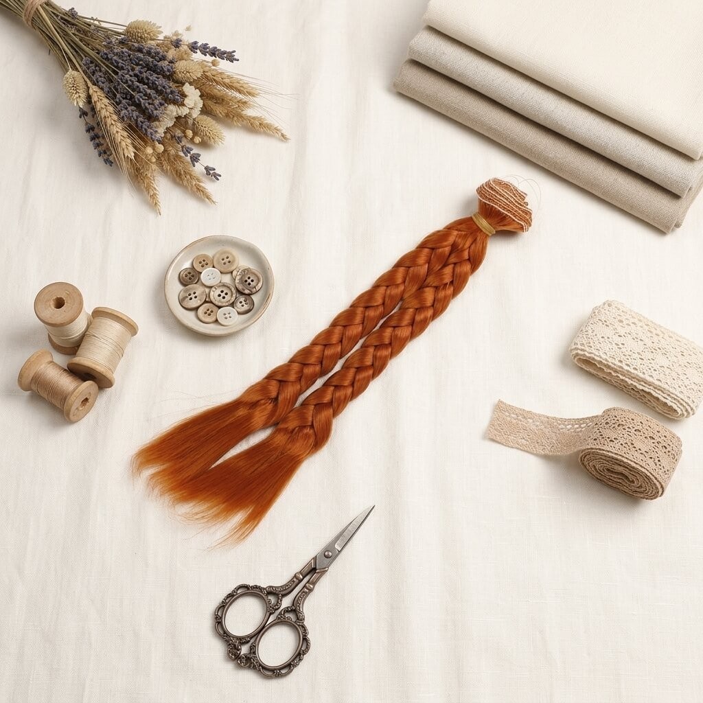 Cabelo para Bonecas Trança 25cm - Ruivo