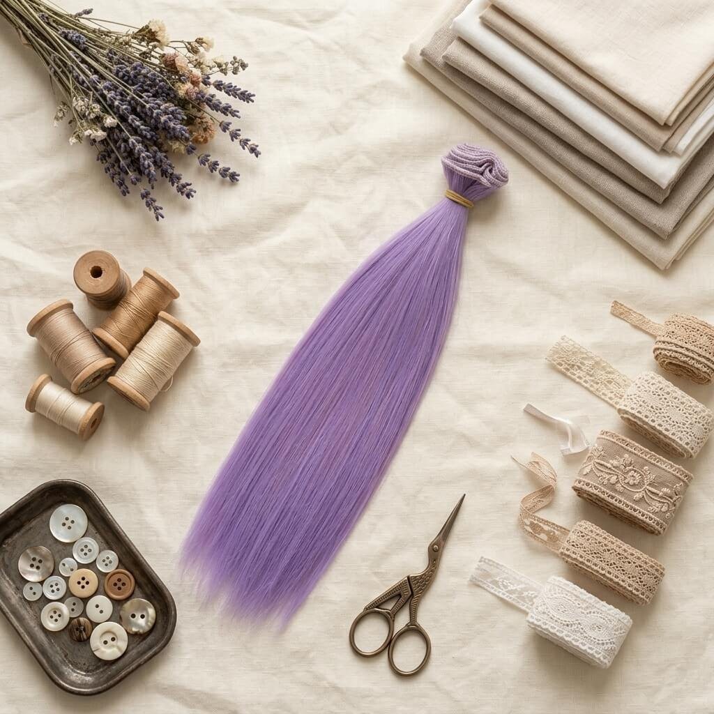 Cabelo para Bonecas liso 25cm - Lilás e Rosa