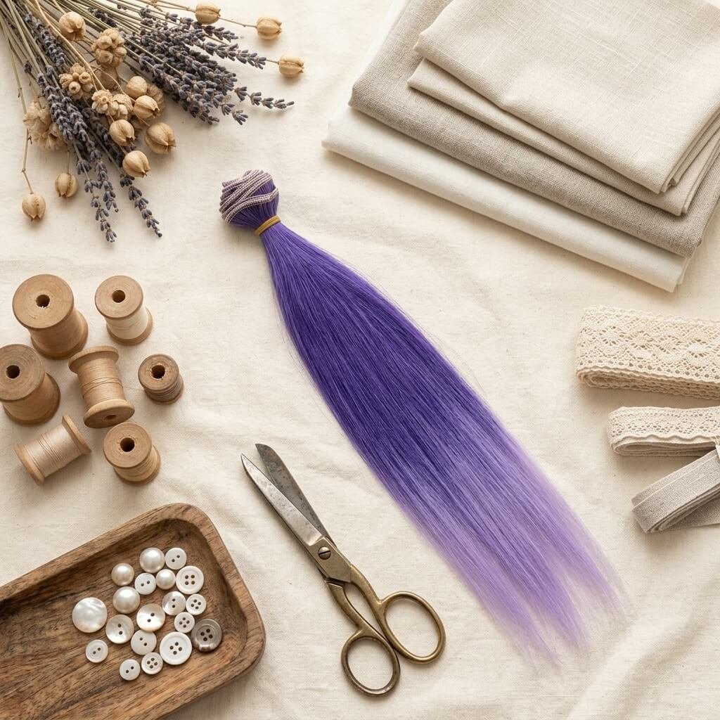 Cabelo para Bonecas liso 25cm - Roxo e Lilás