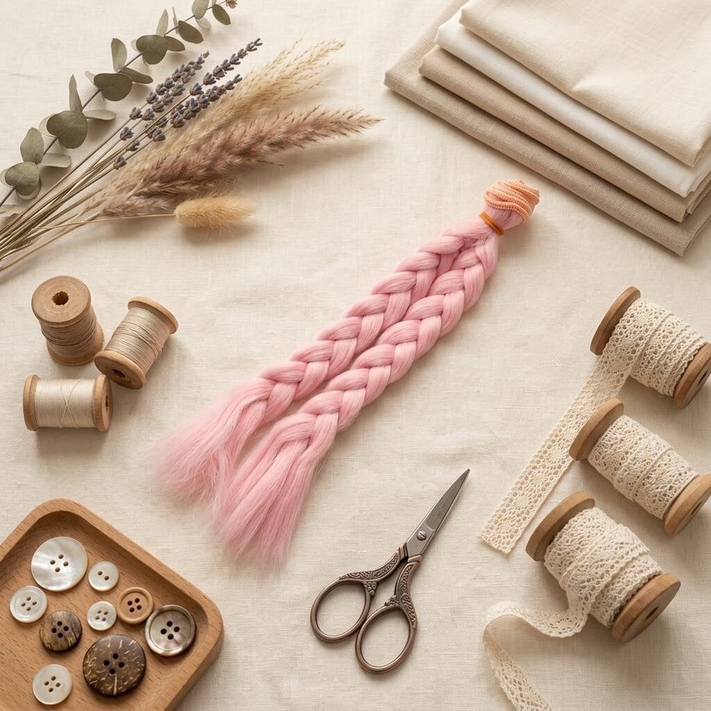 Cabelo para Bonecas Trança 25cm - Rosa Claro