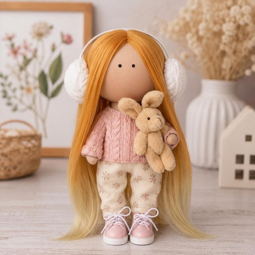 Cabelo para Bonecas liso 25cm - Laranja e Amarelo