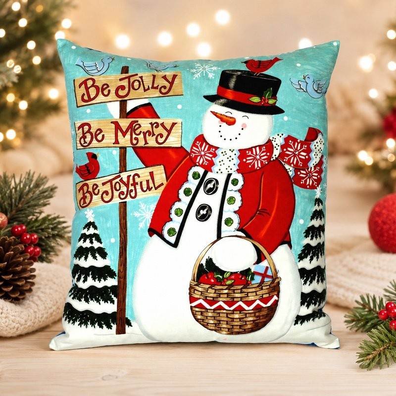 Almofada de Natal Azul com o boneco de Neve