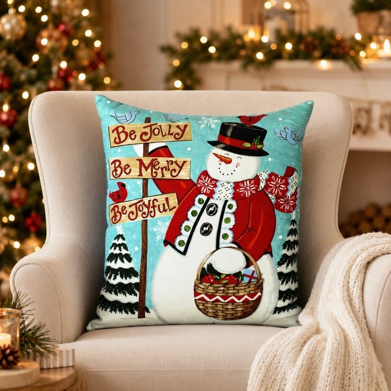 Almofada de Natal Azul com o boneco de Neve
