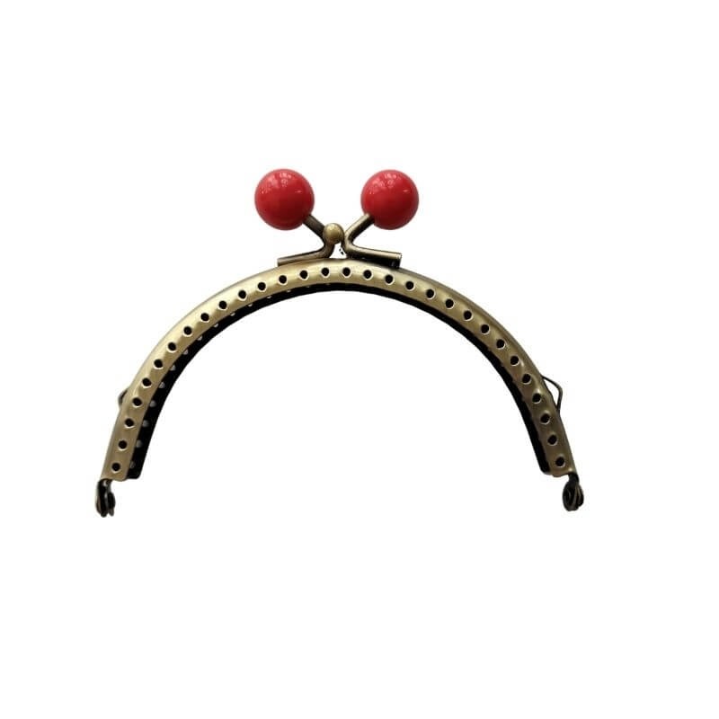 Fecho da avó 10,5cm rendondo Liso com bolas vermelhas – bronze