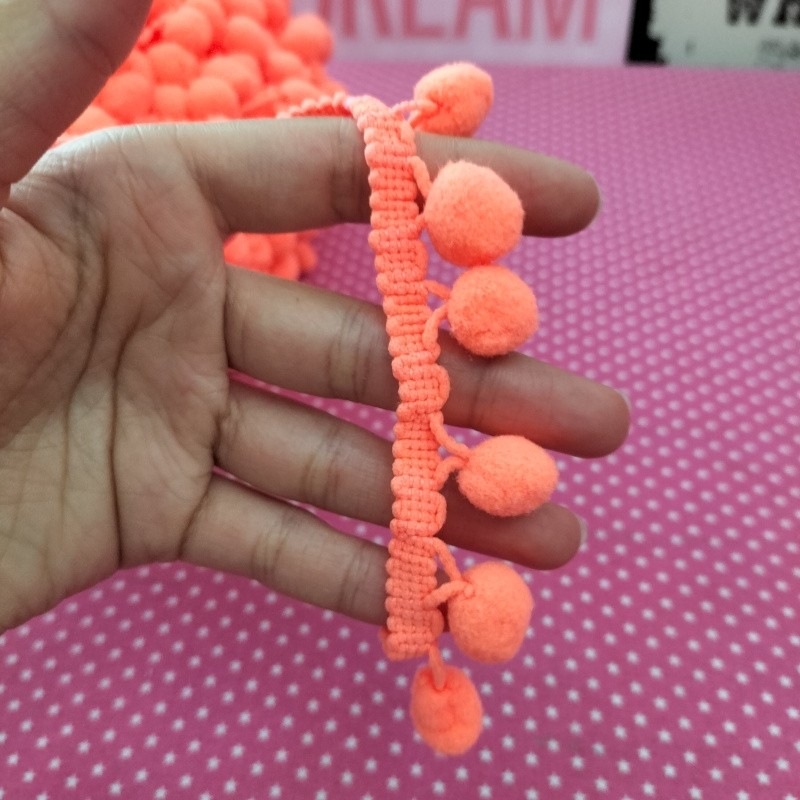 Fita Pompom 2cm - Laranja Flurescente