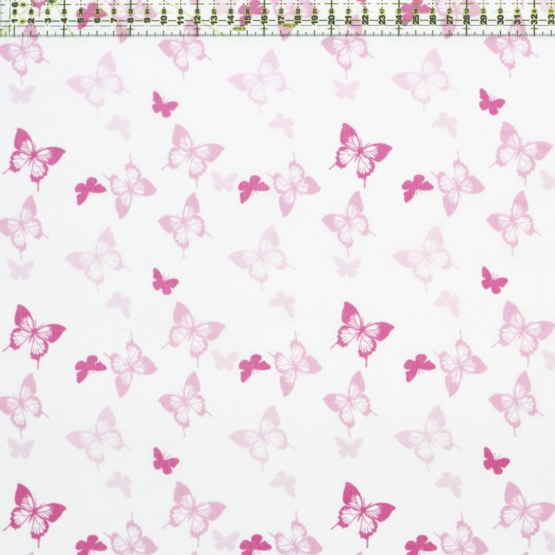 Tecido Cambraia com Borboletas Rosas
