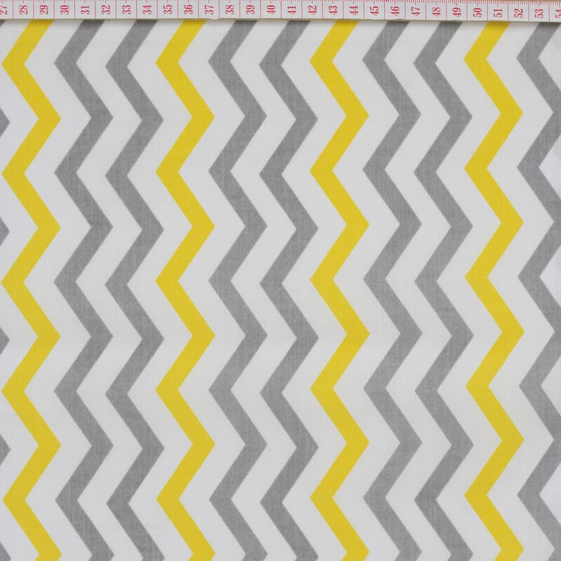 Tecido Cambraia Chevron Zigzag Cinzento, Amarelo e Branco