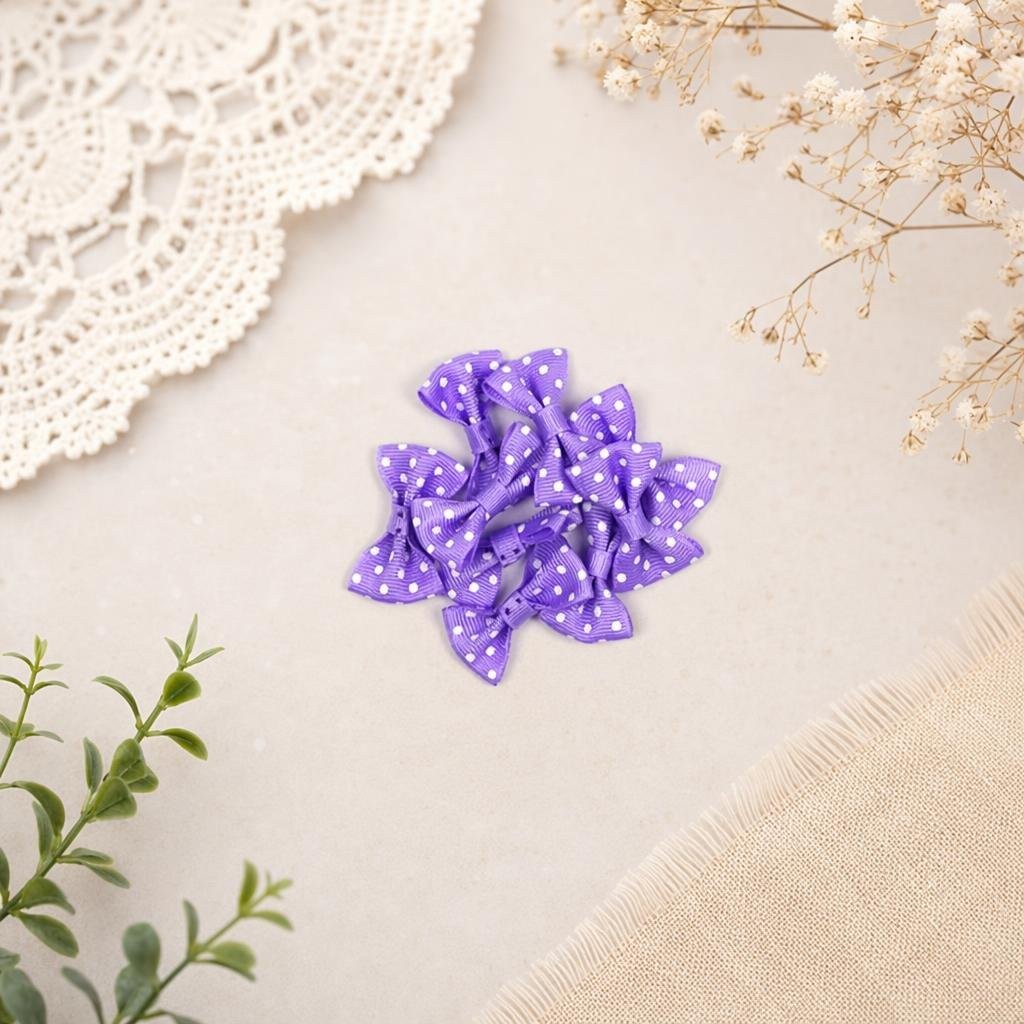 Laço Lilás Pintas Brancas 3,5cm