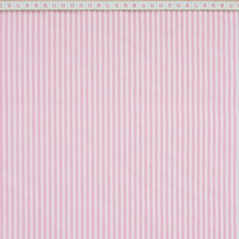 Tecido Cambraia Riscas Grossas Rosa Claro com 3mm em Fundo Branco