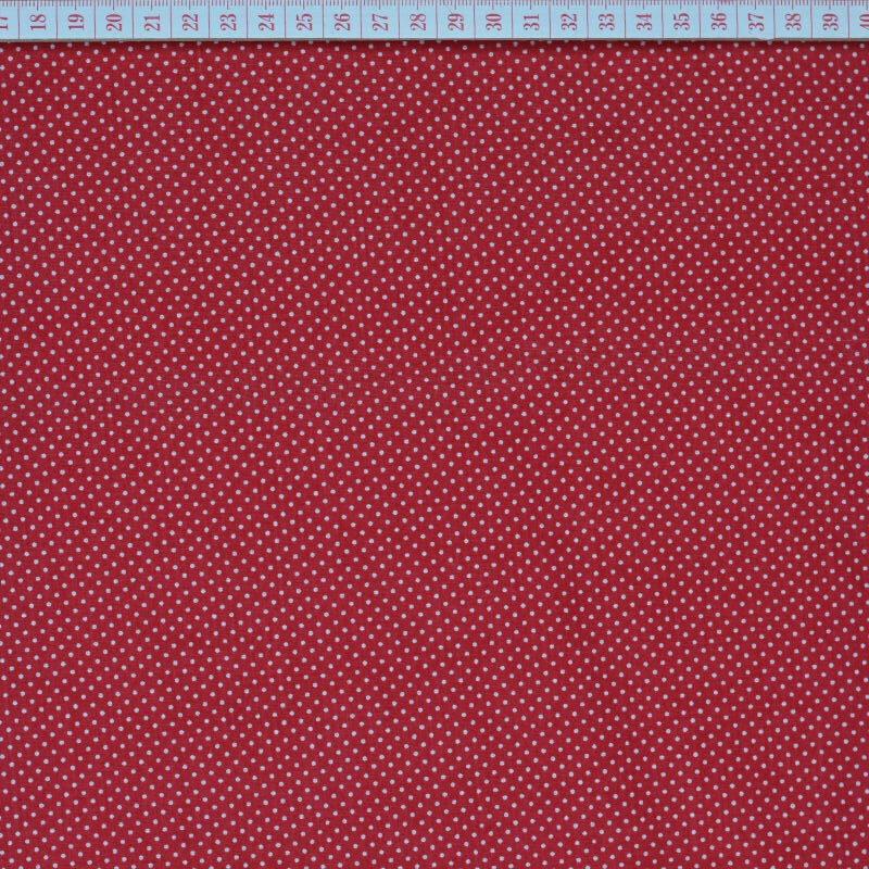 Tecido Cambraia com Pintinhas Brancas em Fundo Vermelho