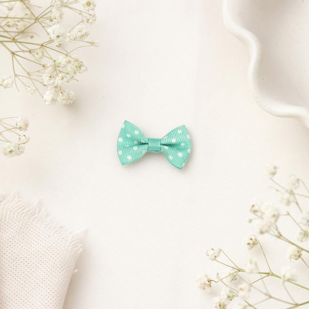 Laço Menta Pintas Brancas 3,5cm
