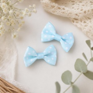 Laço Azul Claro Pintas Branco 3,5cm