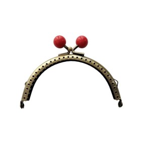 Fecho da avó 10,5cm rendondo Liso com bolas vermelhas – bronze