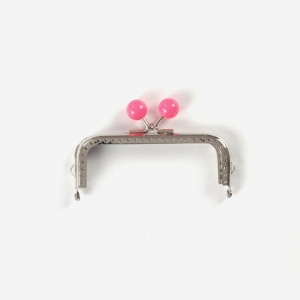 Fecho da avó 10,5cm quadrado Liso com bolas rosa – prata