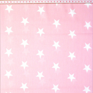 Tecido de Algodão Poppy com Estrelas Muito Grandes em Branco com Fundo Rosa Bébé